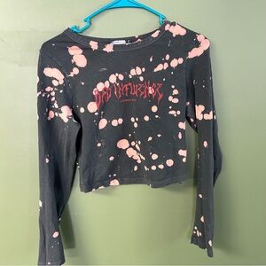 Black and Pink Graphic Long Sleeve Crop Top